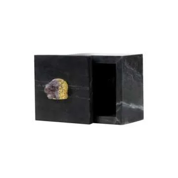 Modern Decorative Objects Marble Box with Lid for Bathroom Home Decor | Black Marble Decor Box with Geode Small Boxes | Jewellery | Vintage Vanity Decor & Girls Keepsake Box (Black Marble, 4x4x3.5")