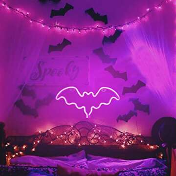 FUNPENY Bat Neon Signs, LED Festival Pink Bat Neon Lights, Halloween Decorations for Table Desk Indoors Home Bedroom Decorations USB Charging & Battery