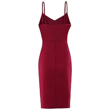 Zalalus Wedding Cocktail Party Dresses for Women 2024 Bodycon V Neck Backless Spaghetti Straps Sexy Summer Short Casual Club Dress Wine Red Medium