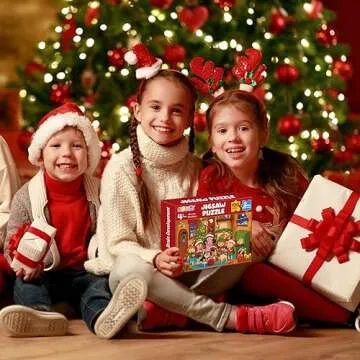 pigipigi Christmas Jigsaw Puzzles for Kids - 100 Piece Christmas Puzzle for Kid Age 3 4 5 8 Holiday Puzzles Game Gifts for Boys Girls 8 10 Years Old Family Educational Toys