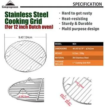 CAMPINGMOON Round Cooling Rack Roasting Rack for Baking Stainless Steel W24 Diameter φ9.5inch/φ24c...