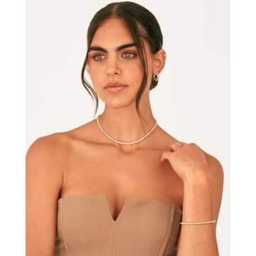 PAVOI 14K Gold Plated 3mm Simulated Diamond Tennis Necklace for Women | Tennis Chain | Chunky Long Gold Necklace for Women| Sizes 15" and 18"