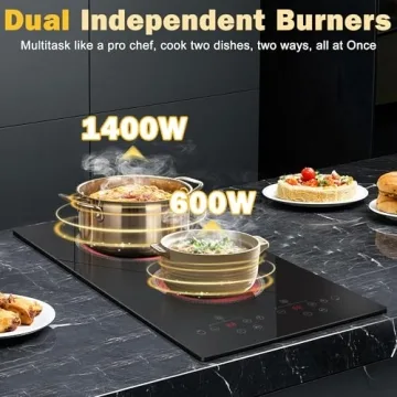 2 Burner Electric Cooktop - 2000W, Touch Control, Timer
