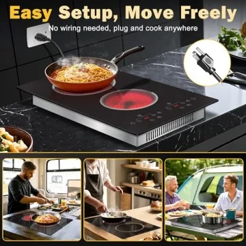2 Burner Electric Cooktop - 2000W, Touch Control, Timer