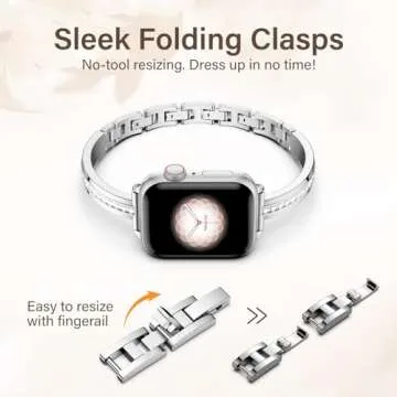Missair Slim Metal Watch Band with Bling for Women Compatible with Apple Watch