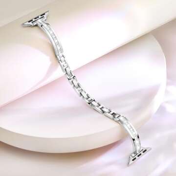 Missair Bands Compatible with Apple Watch Band 38mm 40mm 41mm 42mm 44mm 45mm 46mm 49mm for Women, Slim Metal Dressy Jewelry Bracelet with Bling Diamond for iWatch Series 10 9 8 7 6 5 4 3 SE Ultra