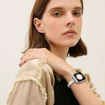 Missair Bands Compatible with Apple Watch Band 38mm 40mm 41mm 42mm 44mm 45mm 46mm 49mm for Women, Slim Metal Dressy Jewelry Bracelet with Bling Diamond for iWatch Series 10 9 8 7 6 5 4 3 SE Ultra