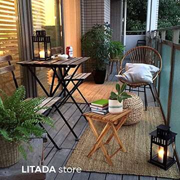 LITADA Small Patio Table (Set of 2) Acacia Wooden Small Table, Side Table, Coffee End Table, Small S...
