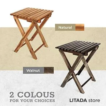 LITADA Small Patio Table (Set of 2) Acacia Wooden Small Table, Side Table, Coffee End Table, Small Square Folding Side Table, Plant Stand Mid Century Easy Assembly Modern Home Decor (Natural Color)