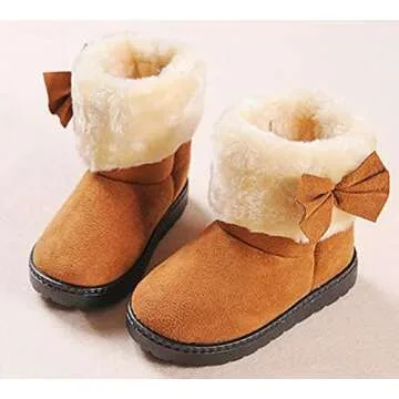 DADAWEN Baby's Girl's Toddler Fashion Cute Bowknot Fur Lining Princess Warm Snow Boots Brown US Size 6 M Toddler