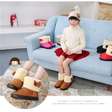 DADAWEN Baby's Girl's Toddler Fashion Cute Bowknot Fur Lining Princess Warm Snow Boots Brown US Size 6 M Toddler