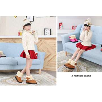 DADAWEN Baby's Girl's Toddler Fashion Cute Bowknot Fur Lining Princess Warm Snow Boots Brown US Size 6 M Toddler