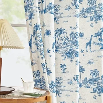jinchan Linen Toile Curtains 63 Inches Length for Living Room Toile de Jouy Printed Farmhouse French...