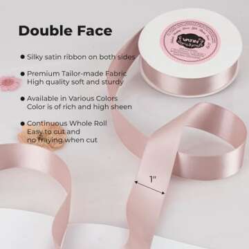 VATIN Double Face Pink Sand Satin Ribbon 1" Continuous 25 Yards,Pink Sand Polyester Fabric Ribbon use for Bows Bouquet, Gift Wrapping, Floral Arrangement Wedding Decoration