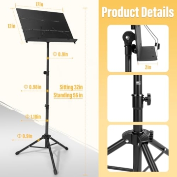 Portable Folding Music Stand with Adjustable Height & Carrying Bag for Musicians