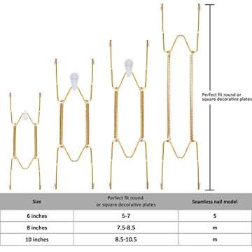 12 Pieces Invisible Plate Hangers Wall Plate Hangers Stainless Steel Decorative Wire Plate Hangers Holders in Various Sizes with 12 Pieces Wall Hooks for Decorative Plates and Art (6/8/10 Inch)