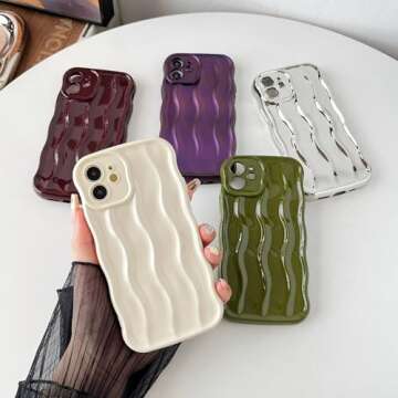 Caseative for iPhone 12 Case,Water Ripple Pattern Curly Wave Frame Soft Compatible with iPhone Case (White,iPhone 12)