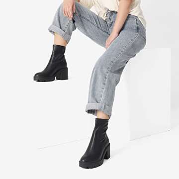 DREAM PAIRS Women's Sdab2212w Chelsea Platform Boots Elastic Chunky Heel Lug Sole Ankle Booties Shoes, Size 8, Black Pu