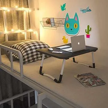 Home Office Lap Desk with Storage Drawer, Cup and Phone Holder, Laptop Bed Tray Table, 23.6" Foldable Laptop Desk, Laptop Stand for Working, Writing, Gaming and Drawing