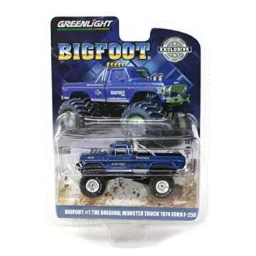 KINGS OF CRUNCH 1974 Ford F-250 Monster Truck Bigfoot #1 Blue The Original Monster Truck (1979) Hobby Exclusive 1/64 Diecast Model Car by Greenlight