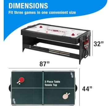 Fat Cat Original 3-in-1 Green 7' Pockey Multi-Game Table - Air Hockey, Billiards and Table Tennis - Blue