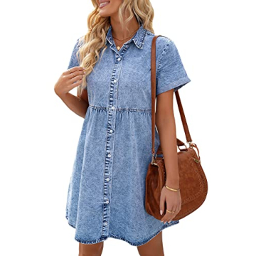 LookbookStore Holiday Dresses for Women 2024 Button Down Dress Casual Women Denim Babydoll Dress Sho...
