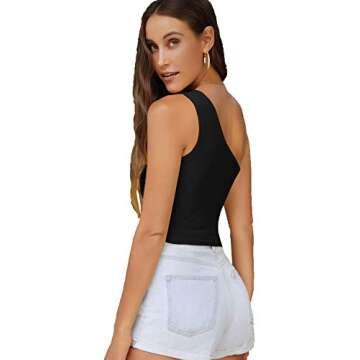 Verdusa Women's Sexy One Shoulder Sleeveless Ribbed Crop Top Black S