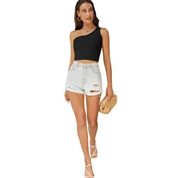 Verdusa Women's Sexy One Shoulder Sleeveless Ribbed Crop Top Black S