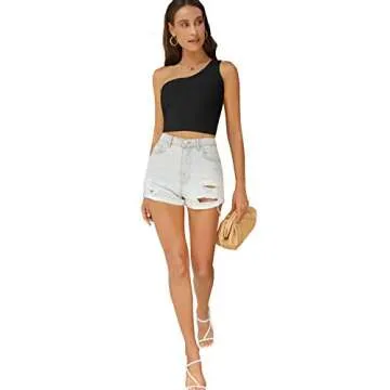 Verdusa Women's Sexy One Shoulder Sleeveless Ribbed Crop Top Black S
