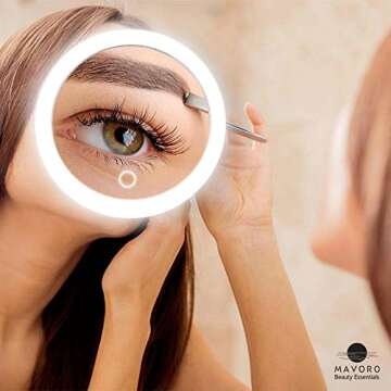 10X Magnifying Mirror with LED Light - Portable Makeup Essential at 6.8in