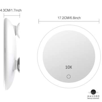 Compact 10X LED Lighted Makeup Mirror with 3 Suction Cups