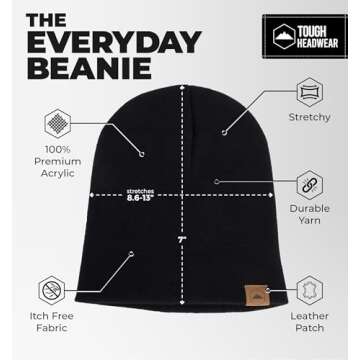 Daily Knit Beanie by Tough Headwear - Warm, Stretchy & Soft Beanie Hats for Men & Women - Year Round Comfort - Serious Beanies for Serious Style Black OSFA
