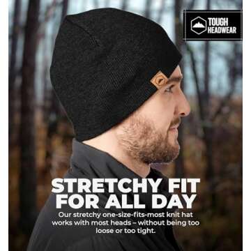 Daily Knit Beanie by Tough Headwear - Warm, Stretchy & Soft Beanie Hats for Men & Women - Year Round Comfort - Serious Beanies for Serious Style Black OSFA