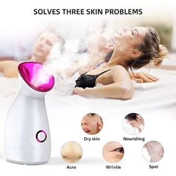 Facial Steamer, RUEOO Nano Ionic Hot Mist Face Steamer Home SPA, Face Humidifier Atomizer for Moisturizing Unclogs Pores, with 4 Pieces Blackhead Remover Kit and Hair Band