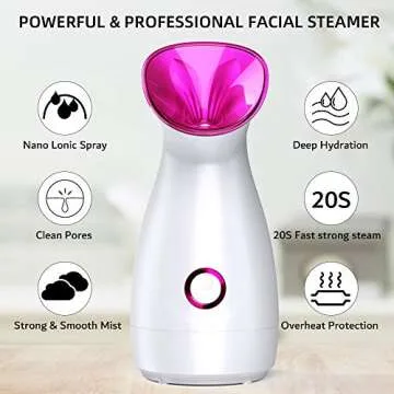 Facial Steamer, RUEOO Nano Ionic Hot Mist Face Steamer Home SPA, Face Humidifier Atomizer for Moisturizing Unclogs Pores, with 4 Pieces Blackhead Remover Kit and Hair Band
