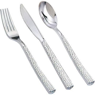 Supernal 180 pieces Silver Plastic Silverware,Disposable Plastic Silverware,Party Plastic Flatware,P...
