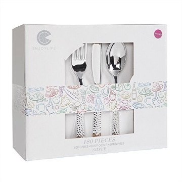 Supernal 180PC Elegant Silver Disposable Cutlery Set