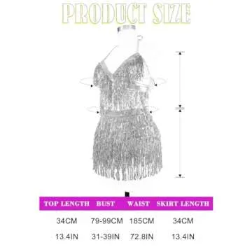 EARENT Belly Dance Hip Scarf Tassel Sequin Skirt and Top Set Rave Performance Fringe Skirts for Women (Silver, free size)