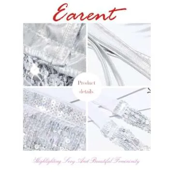 EARENT Belly Dance Hip Scarf Tassel Sequin Skirt and Top Set Rave Performance Fringe Skirts for Women (Silver, free size)
