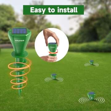 Solar Mole Repellent 4 Pack Waterproof Ultrasonic Deterrent