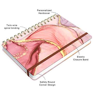 HUAMXE Spiral Journal Notebook - Elegant Marble Hardcover, 160 Pages, Perfect for Writing, Note Taki...