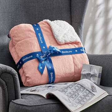 Bedsure Sherpa Fleece Queen Size Blankets for Bed - Thick and Warm Blankets for All Seasons, Soft and Fuzzy Blanket Queen Size, Rose Tan, 90x90 Inches
