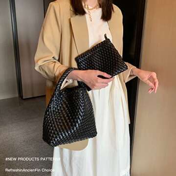 Handmade Woven Shoulder Bags for Women Cute Hobo Tote Handbag Mini Clutch Purse with Magnetic Buckle...