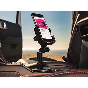 WeatherTech CupFone with Extension – Adjustable, Universal Cup Holder Cell Phone Mount Car & Truck Accessory – Best Design for iPhone & Smartphone Charging – Black Plastic Knobs