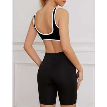 AIHUKOCY Women's Color Block Plunge V Neck Sports Bra Contrast Sleeveless Backless Sexy Slim Fit Yoga Tank Built in Bras Black