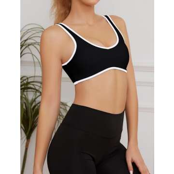 AIHUKOCY Women's Color Block Plunge V Neck Sports Bra Contrast Sleeveless Backless Sexy Slim Fit Yoga Tank Built in Bras Black