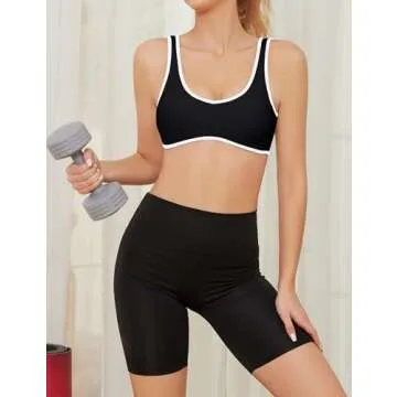 AIHUKOCY Women's Color Block Plunge V Neck Sports Bra Contrast Sleeveless Backless Sexy Slim Fit Yoga Tank Built in Bras Black