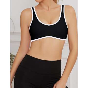 AIHUKOCY Women's Color Block Plunge V Neck Sports Bra Contrast Sleeveless Backless Sexy Slim Fit Yoga Tank Built in Bras Black