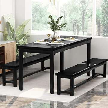 AWQM Dining Room Table Set, Kitchen Set with 2 Benches, Ideal for Home, and Room, Breakfast of 43.3x...