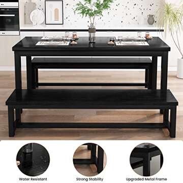 AWQM Dining Room Table Set, Kitchen Set with 2 Benches, Ideal for Home, and Room, Breakfast of 43.3x23.6x28.5 inches, Benches 38.5x11.8x17.5 Black
